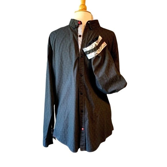 Tranquility Mayhem Mens Black Paisley Button Down Statement Cuff Shirt - XL - Picture 9 of 10